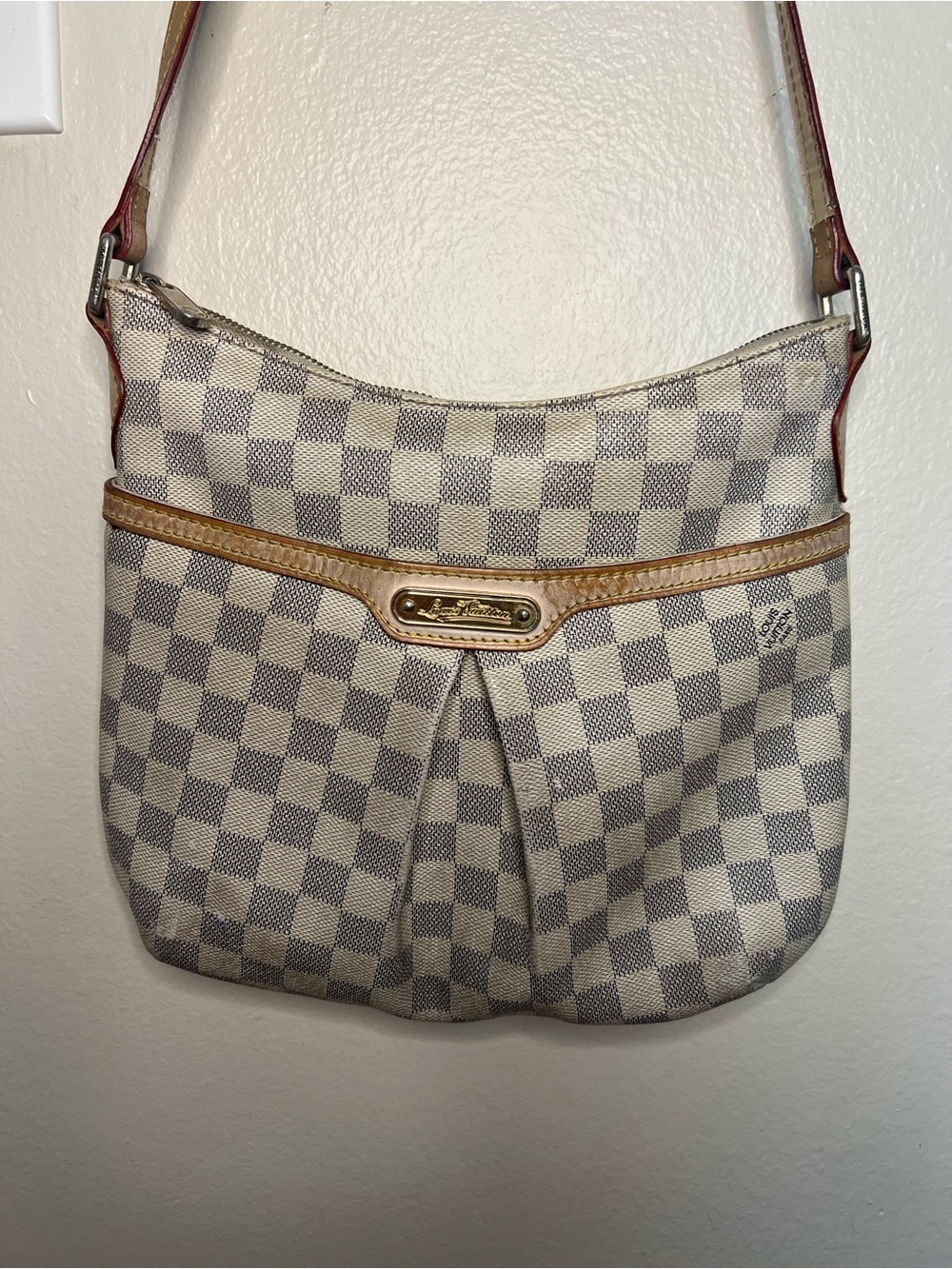 Damier Check Shoulder Bag in Cream and Gray - Designer Style